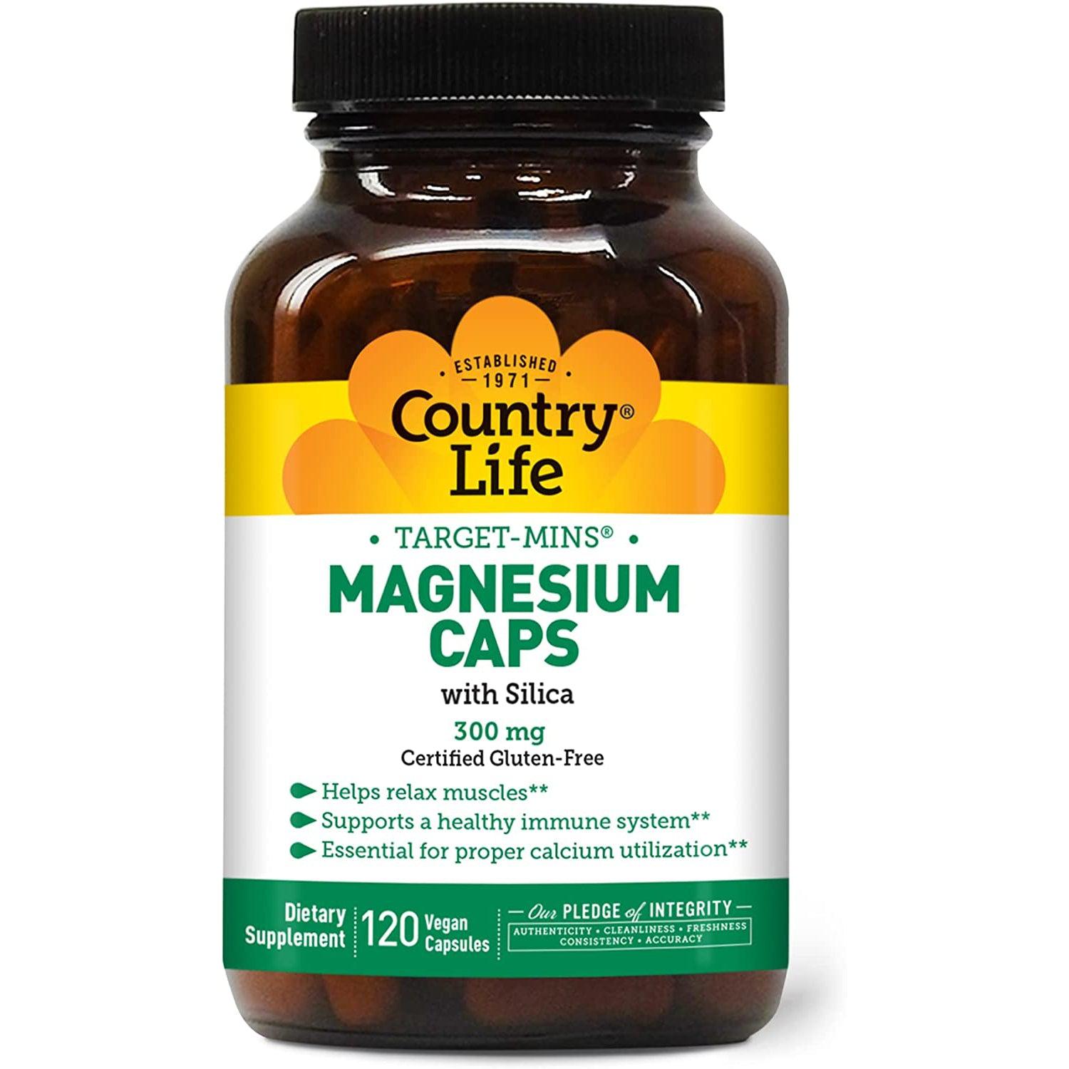 Country Life Target-Mins Magnesium Caps with Silica 300 mg-120 vegan capsules-N101 Nutrition