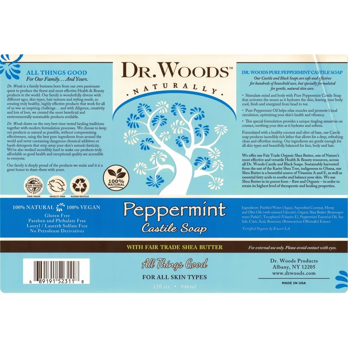 Dr Woods Pure Peppermint Castile Soap with Organic Shea Butter-N101 Nutrition