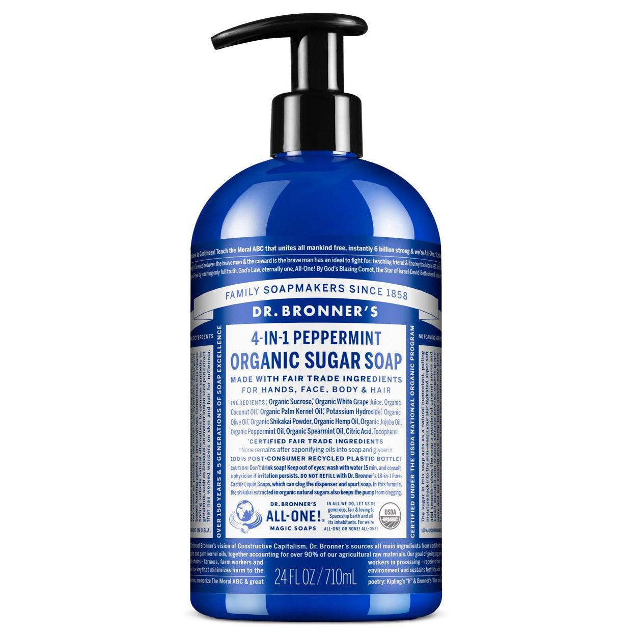 Dr. Bronner's Organic Sugar Soap-24 fl oz (710 mL)-Peppermint-N101 Nutrition