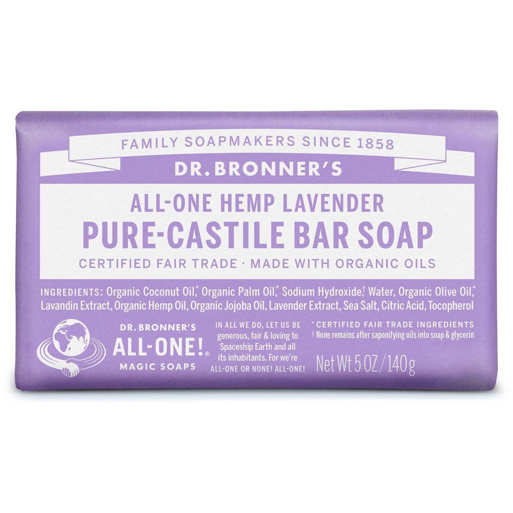 Dr. Bronner's Pure-Castile Bar Soap-5 oz (140 g)-Lavender-N101 Nutrition