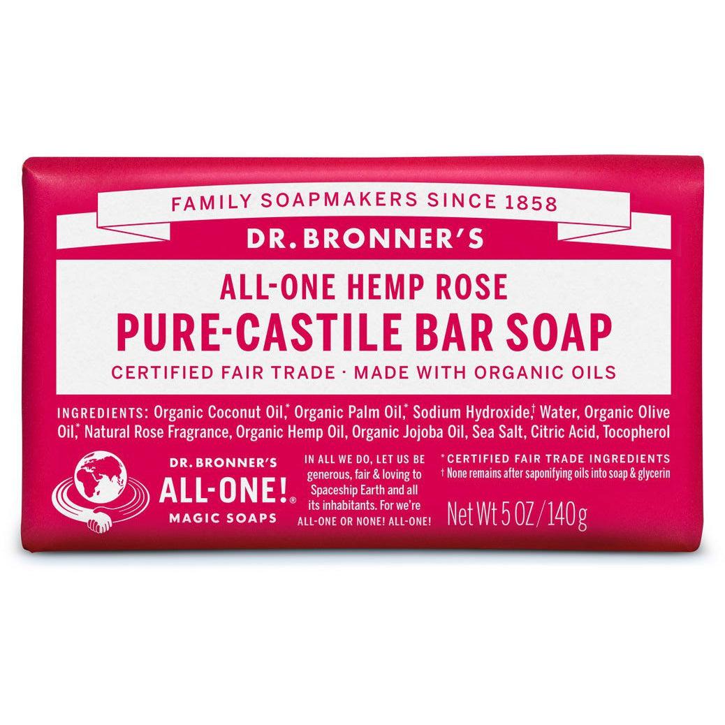 Dr. Bronner's Pure-Castile Bar Soap-5 oz (140 g)-Rose-N101 Nutrition