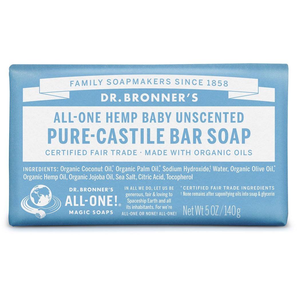 Dr. Bronner's Pure-Castile Bar Soap-Baby Unscented-5 oz (140 g)-N101 Nutrition