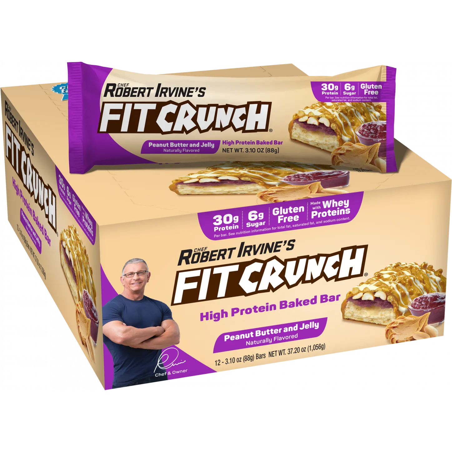 FITCRUNCH Protein Bars-Box (12 bars)-Peanut Butter and Jelly-N101 Nutrition