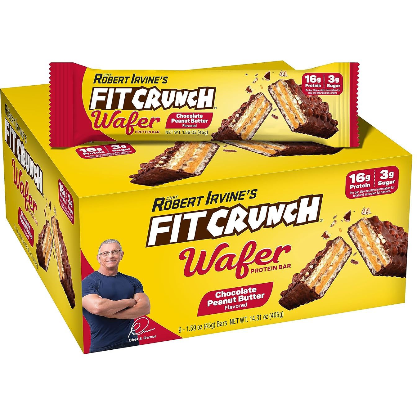 FITCRUNCH Wafer Protein Bars-Box (9 bars)-Chocolate Peanut Butter-N101 Nutrition