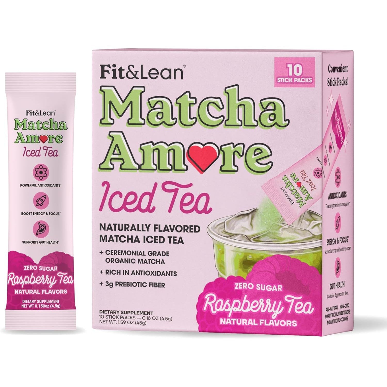 Fit&Lean Matcha Amore Iced Tea Stick Packs-10 stick packs-Raspberry-N101 Nutrition