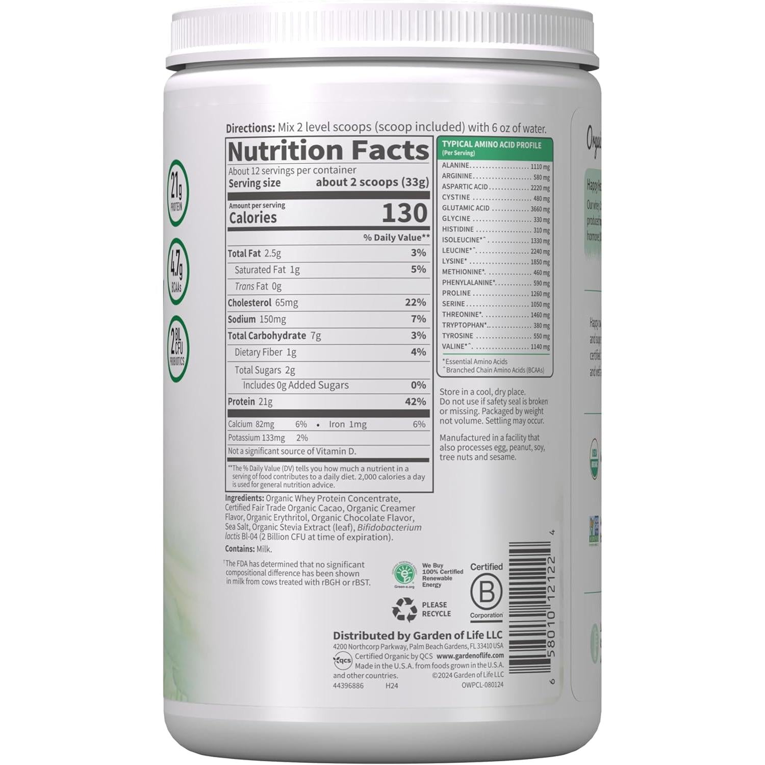 Garden of Life Organic Grass Fed Whey Protein-N101 Nutrition