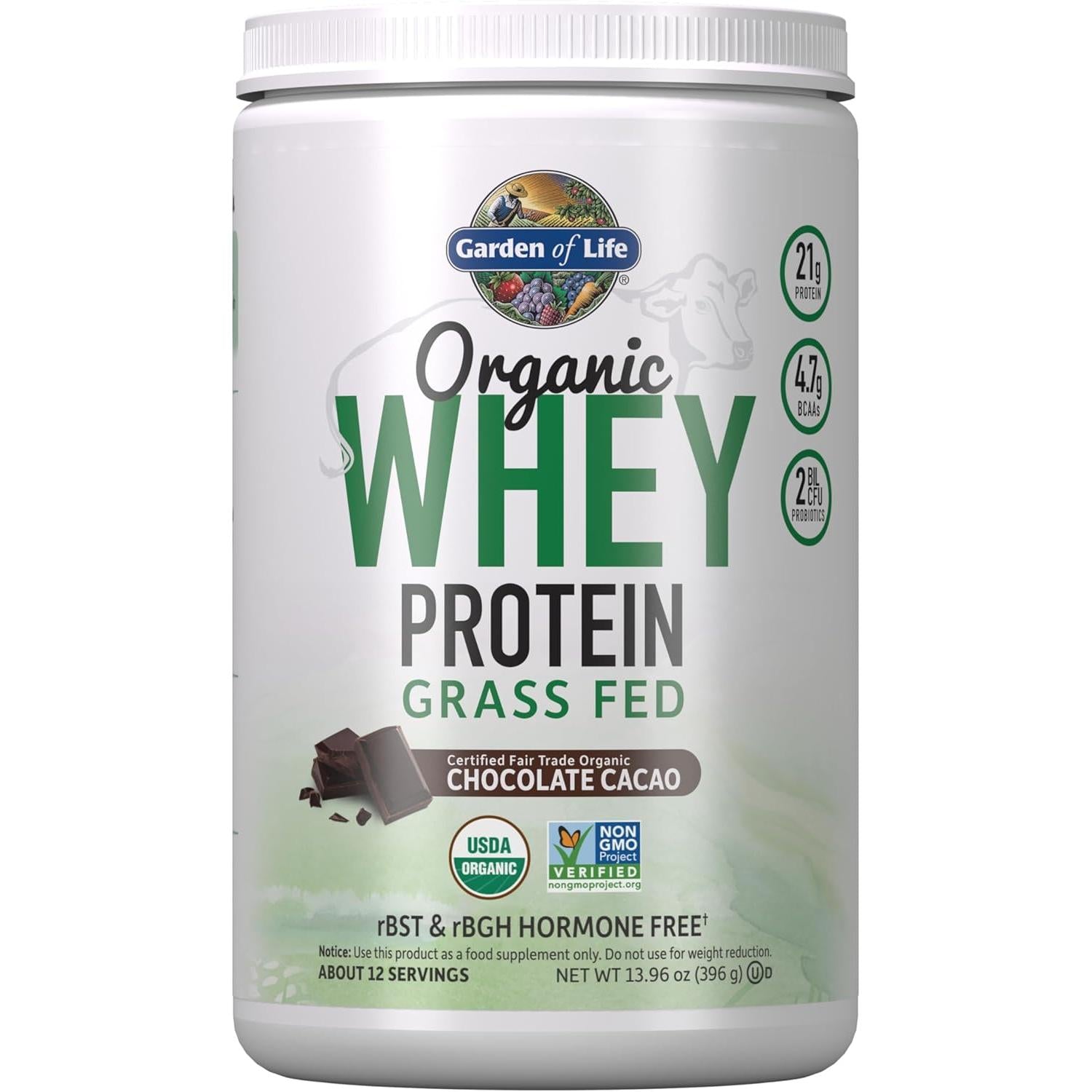 Garden of Life Organic Grass Fed Whey Protein-12 servings-Chocolate Cacao-N101 Nutrition