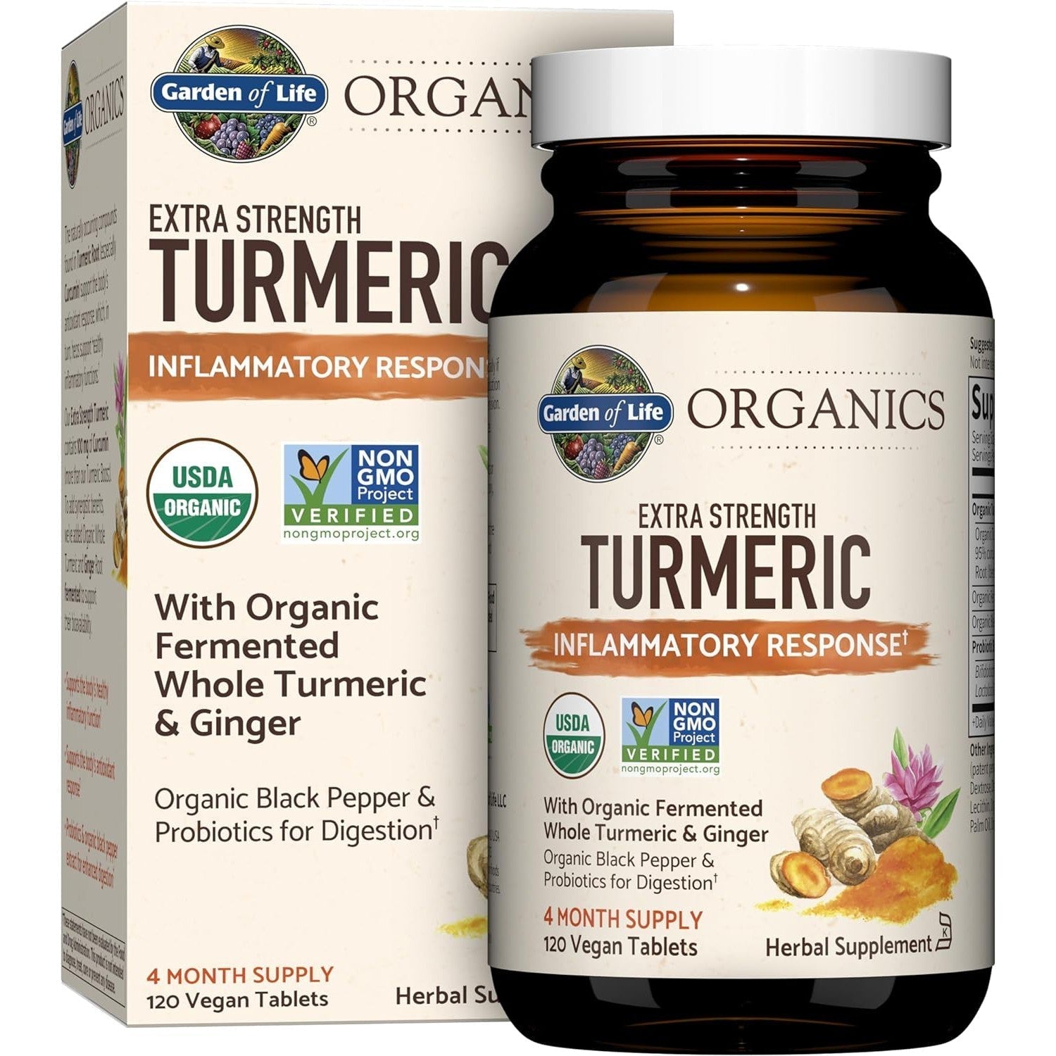 Garden of Life Organics Extra Strength Turmeric-120 vegan tablets-N101 Nutrition