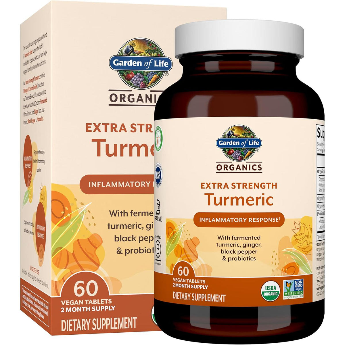 Garden of Life Organics Extra Strength Turmeric-60 vegan tablets-N101 Nutrition