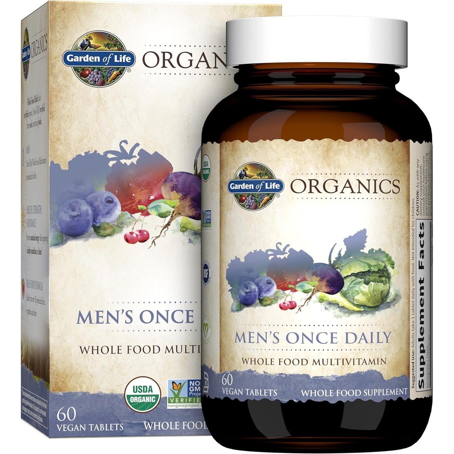 Garden of Life Organics Men's Once Daily Multi-60 vegan tablets-N101 Nutrition