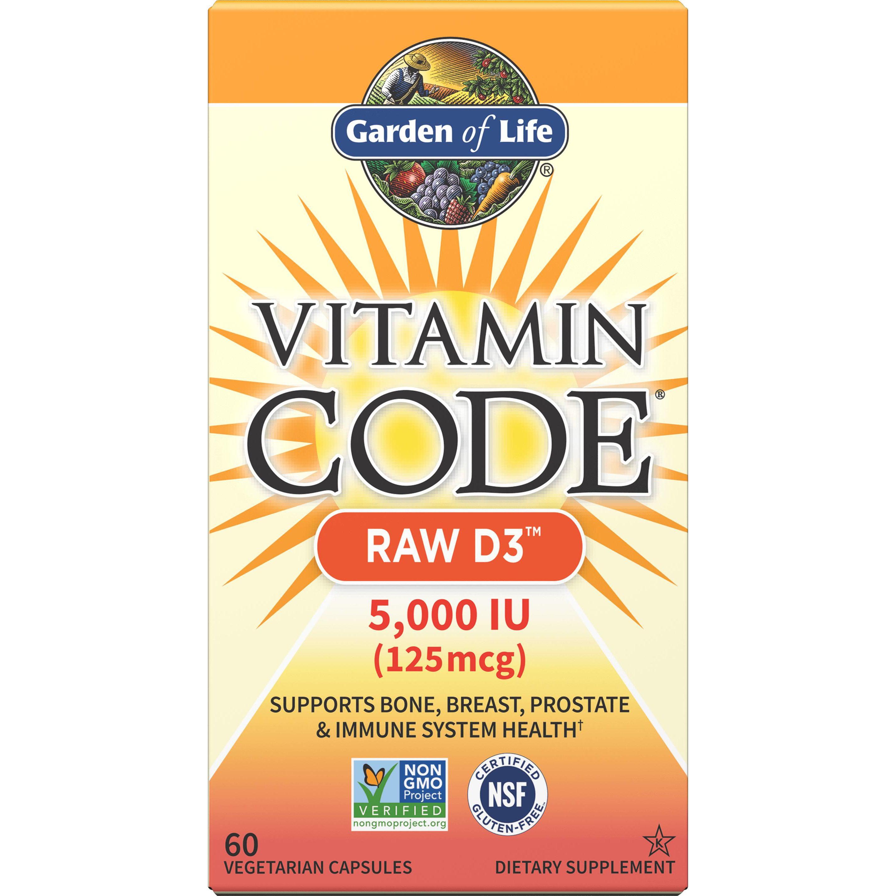 Garden of Life Vitamin Code Raw D3 5,000 IU-60 vegetarian capsules-N101 Nutrition