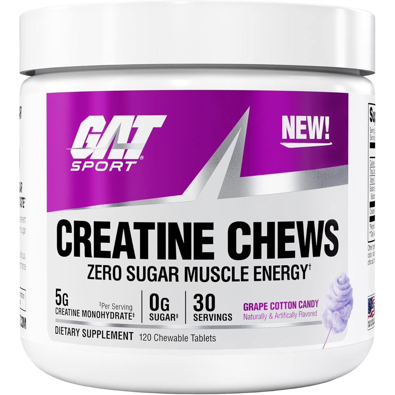 GAT Sport Creatine Chews-30 servings-Grape Cotton Candy-N101 Nutrition