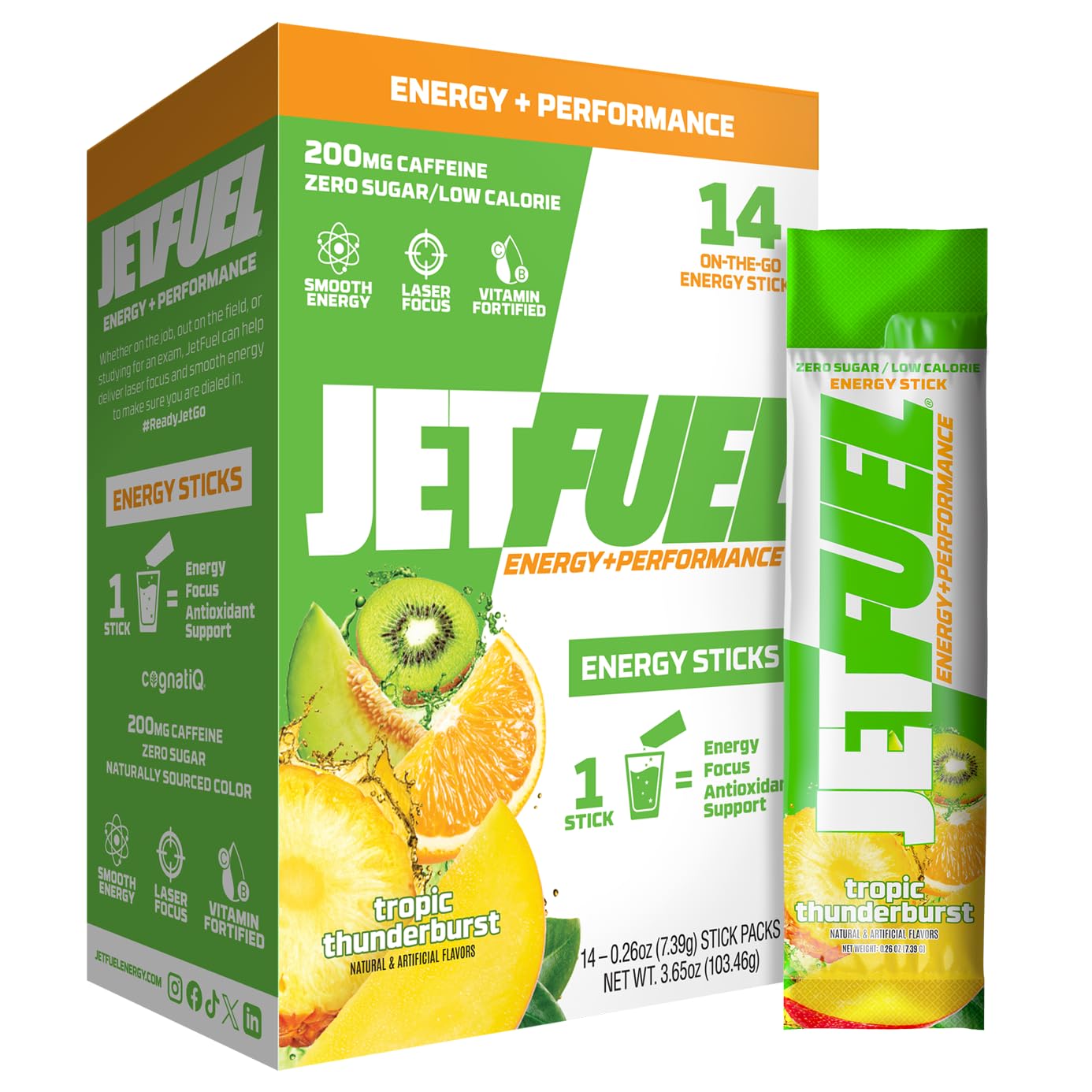 GAT Sport JetFuel Energy Sticks-1 box (14 stick packs)-Tropic Thunderburst-N101 Nutrition