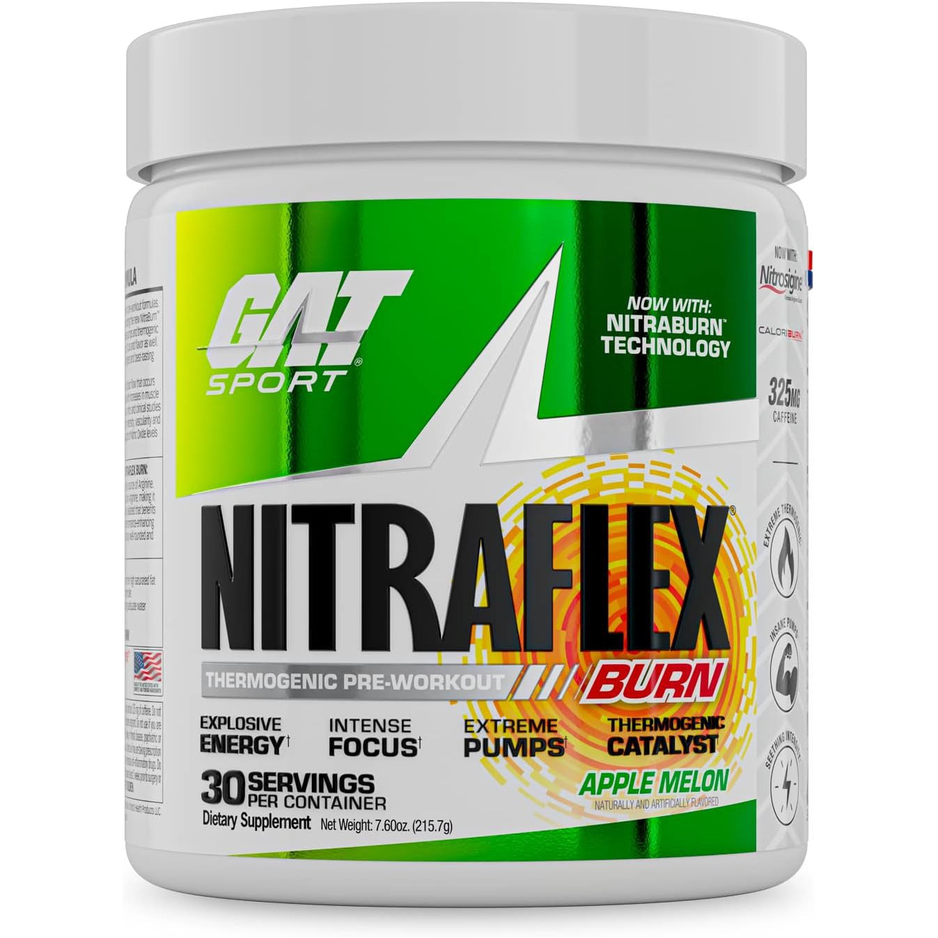 GAT Sport Nitraflex BURN-30 servings-Apple Melon-N101 Nutrition