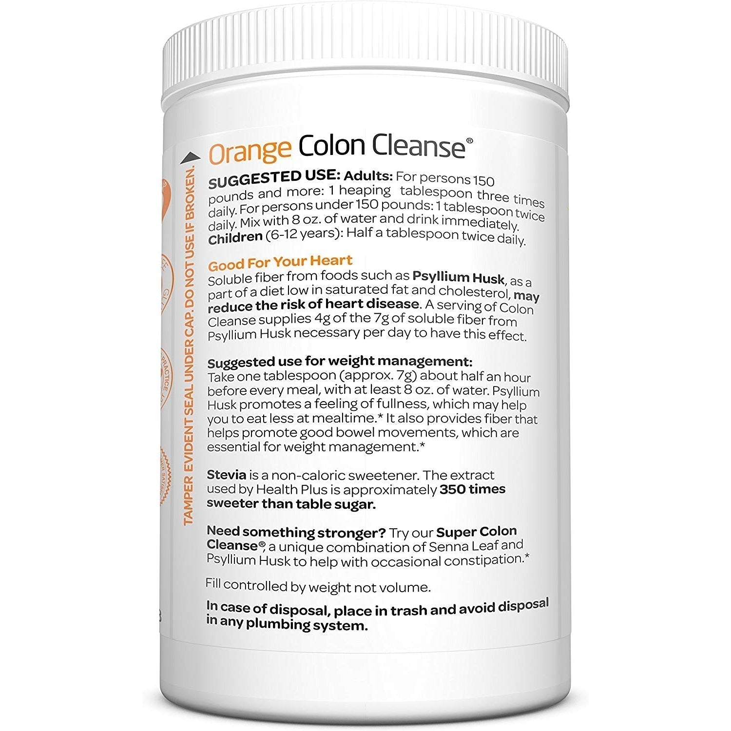 Health Plus Colon Cleanse (Sweetened with Stevia) - Orange-9 oz (255 g)-N101 Nutrition