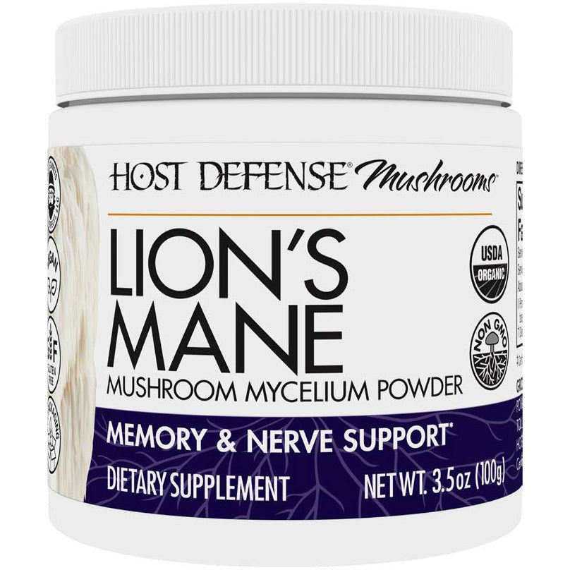 Host Defense Lion's Mane Mushroom Mycelium Powder-3.5 oz (100 g)-N101 Nutrition