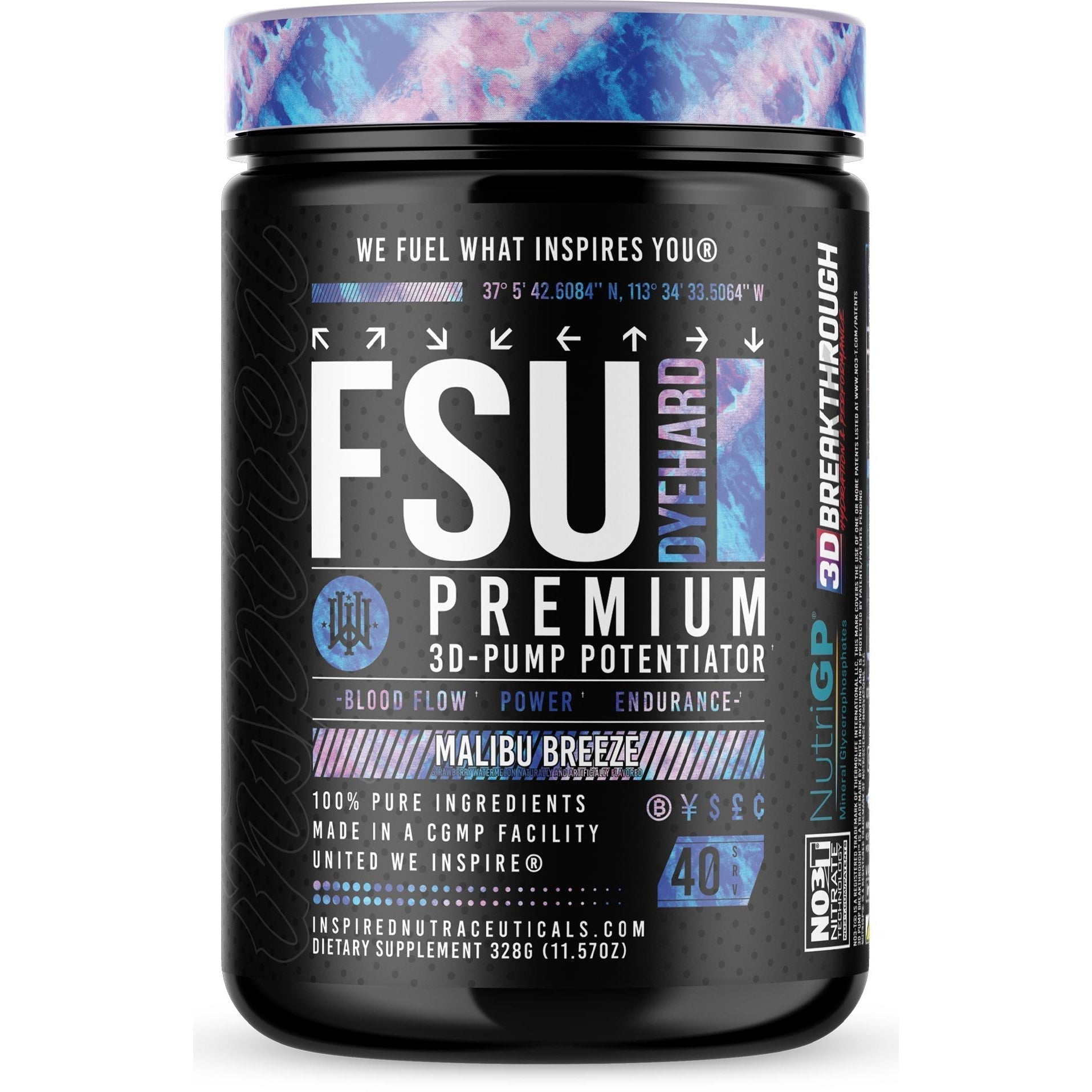 Inspired FSU Dyehard Premium 3D-Pump Potentiator-40 servings-Malibu Breeze-N101 Nutrition