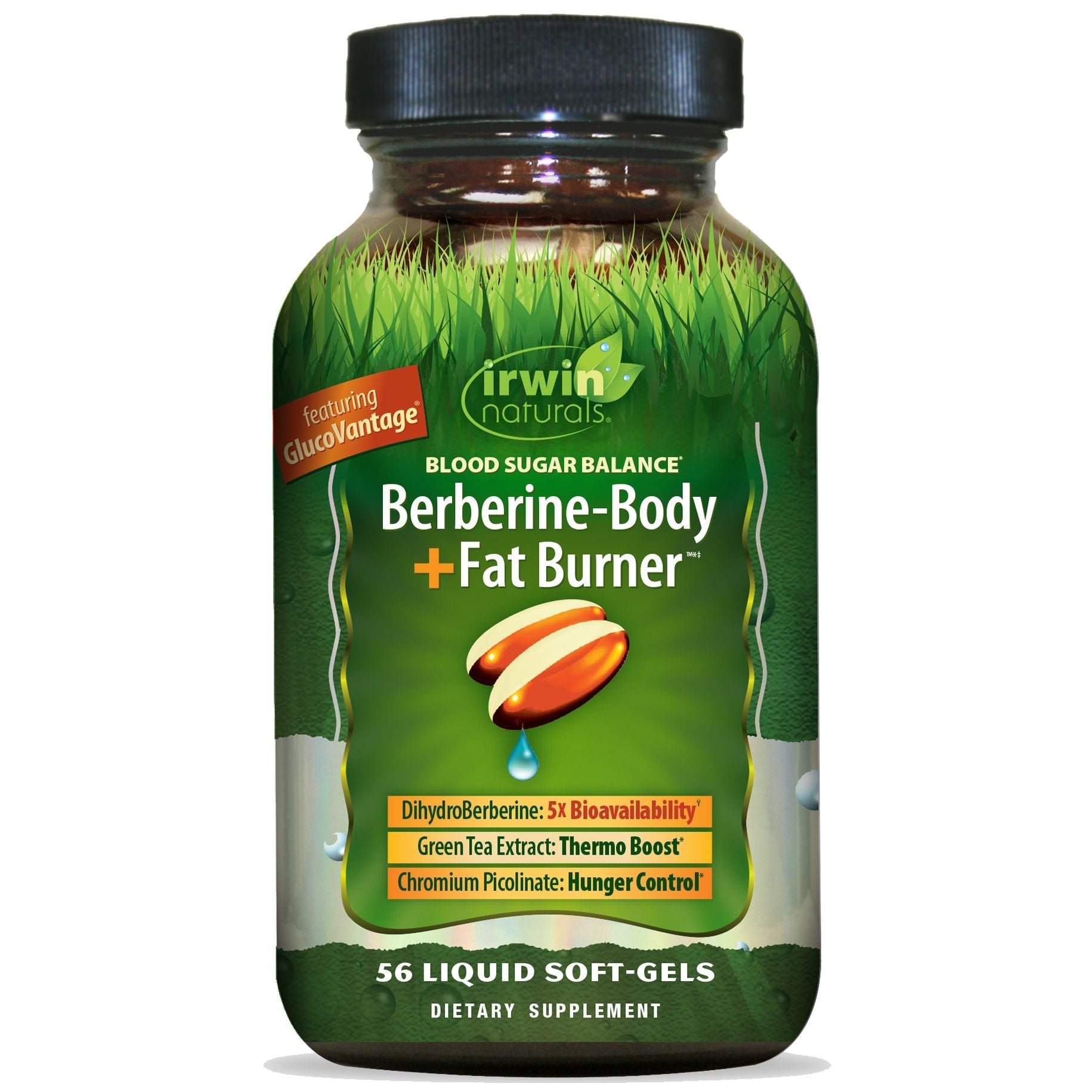 Irwin Naturals Blood Sugar Balance Berberine-Body + Fat Burner-56 liquid-softgels-N101 Nutrition