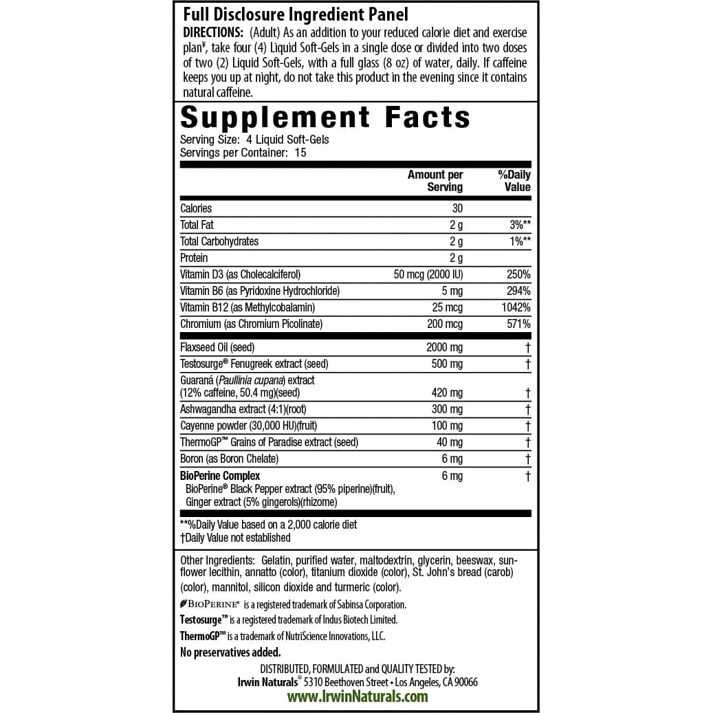 Irwin Naturals Rapid-Acting Testosterone UP ThermoBurn-MAX-60 liquid soft-gels-N101 Nutrition