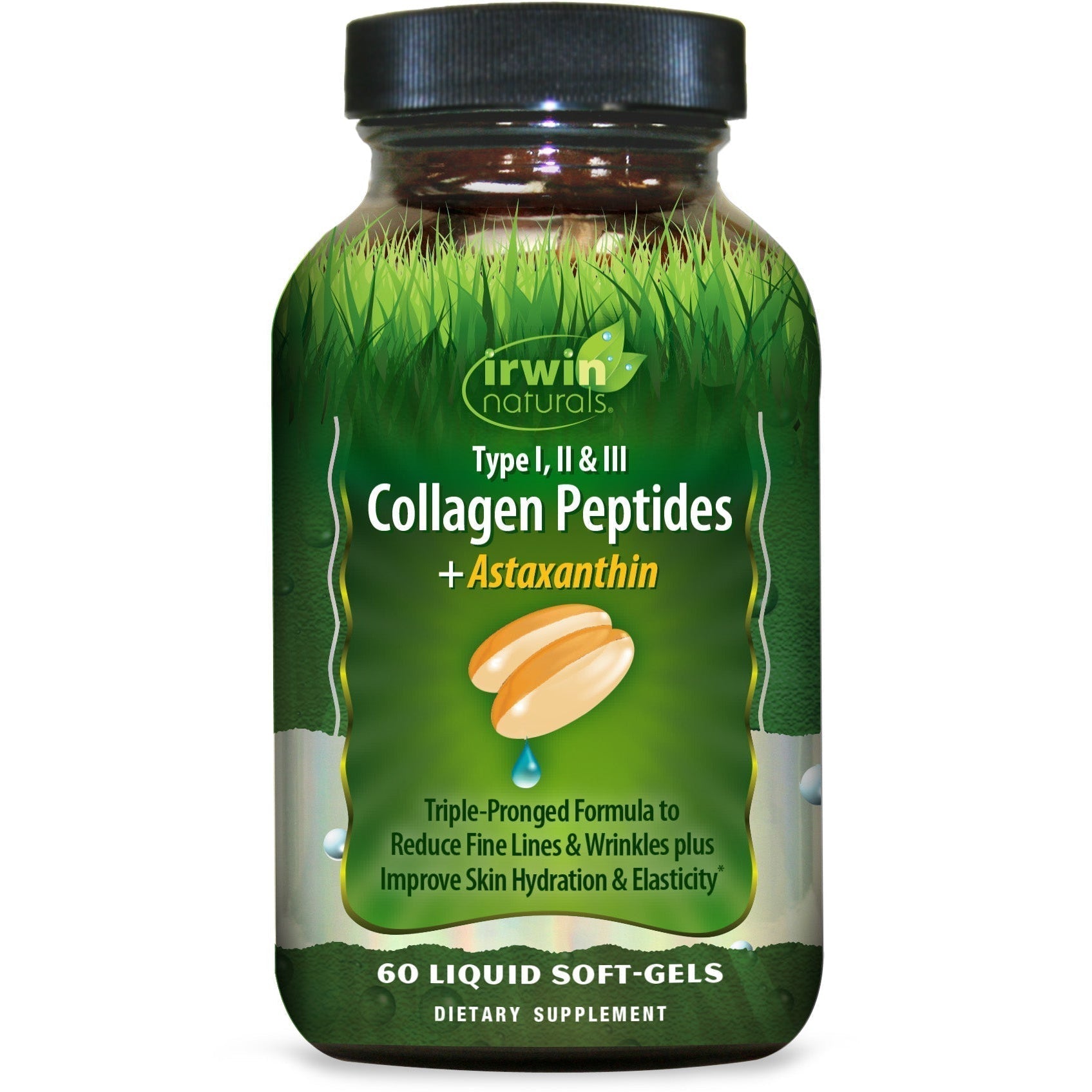 Irwin Naturals Type I, II & III Collagen Peptides + Astaxanthin-60 liquid soft-gels-N101 Nutrition