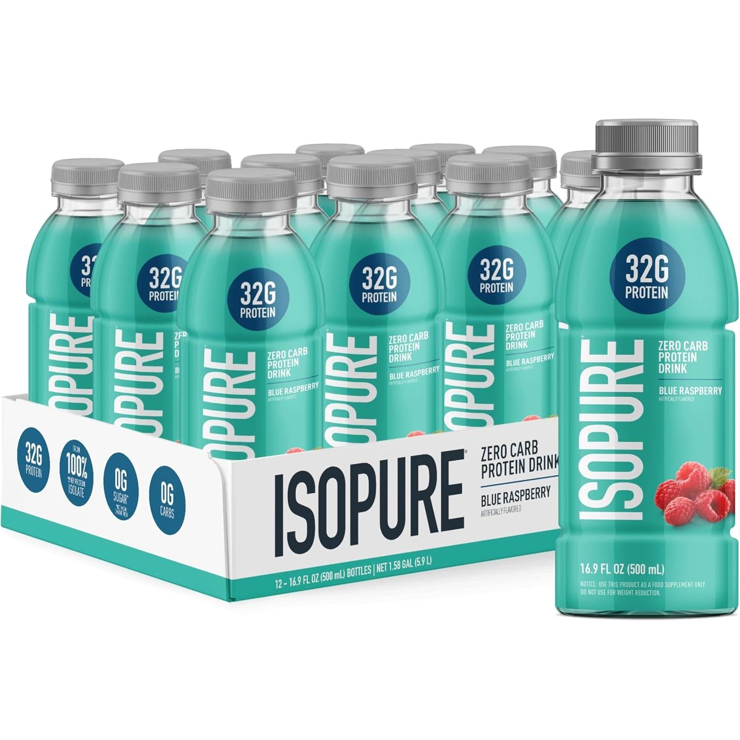 Isopure Zero Carb Protein Drink (Plastic Bottle)-Case (12 bottles)-Blue Raspberry-N101 Nutrition