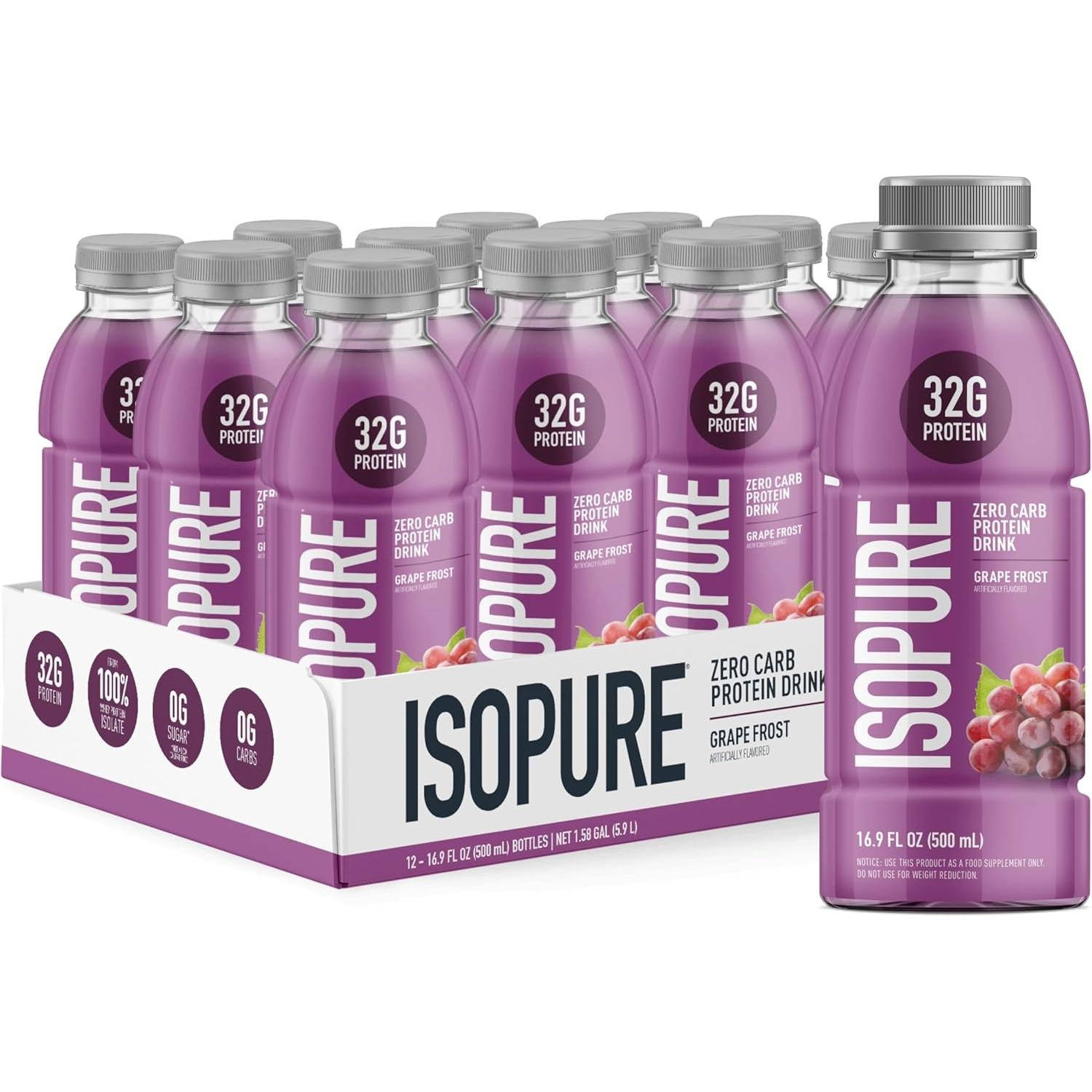 Isopure Zero Carb Protein Drink (Plastic Bottle)-Case (12 bottles)-Grape Frost-N101 Nutrition