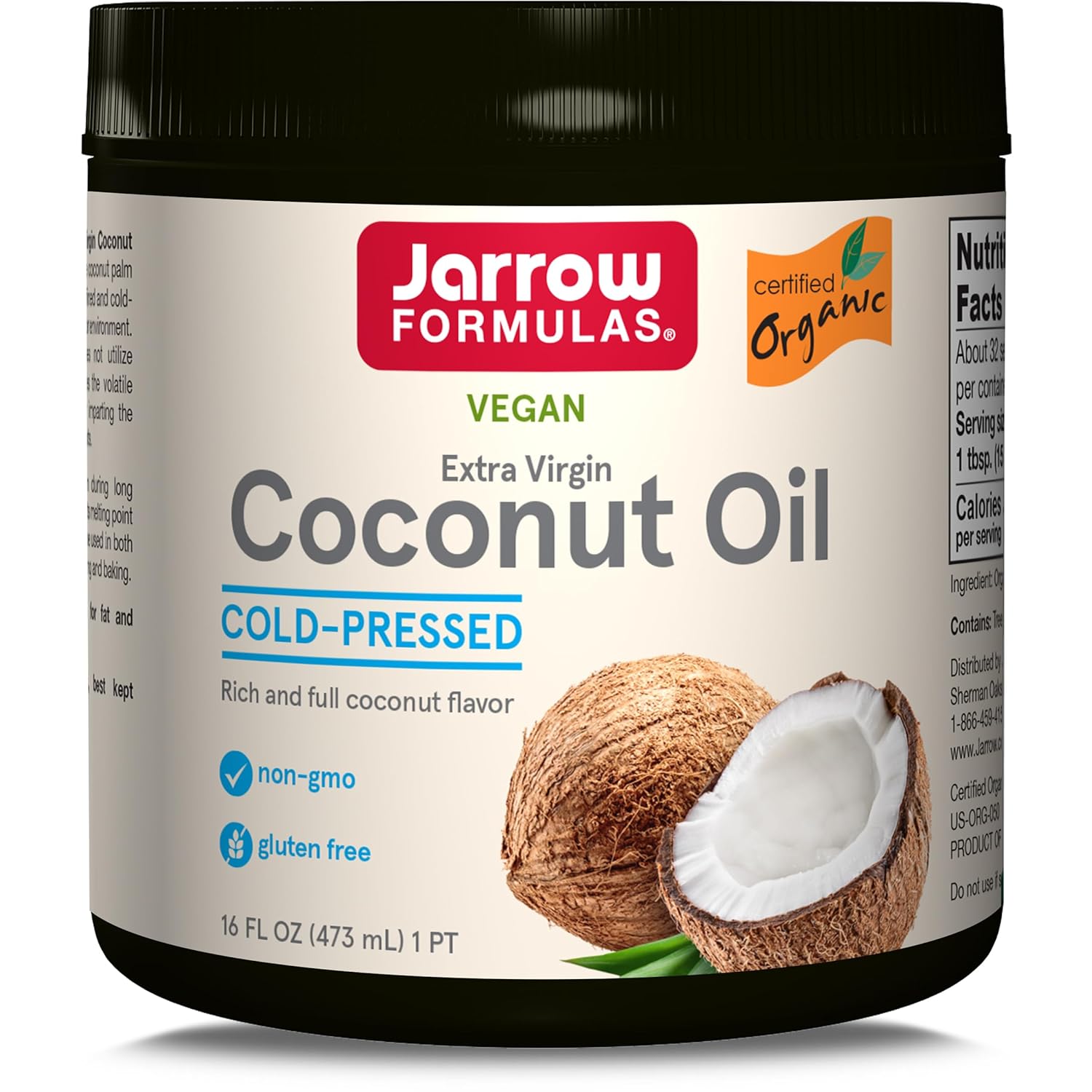 Jarrow Formulas Coconut Oil (Extra Virgin 100% Organic)-16 oz (454 g)-N101 Nutrition