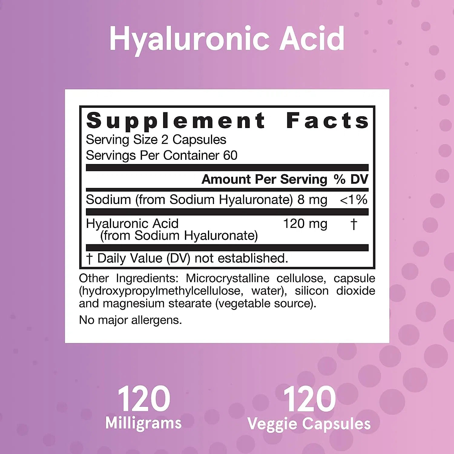 Jarrow Formulas Hyaluronic Acid 120 mg-120 veggie capsules-N101 Nutrition