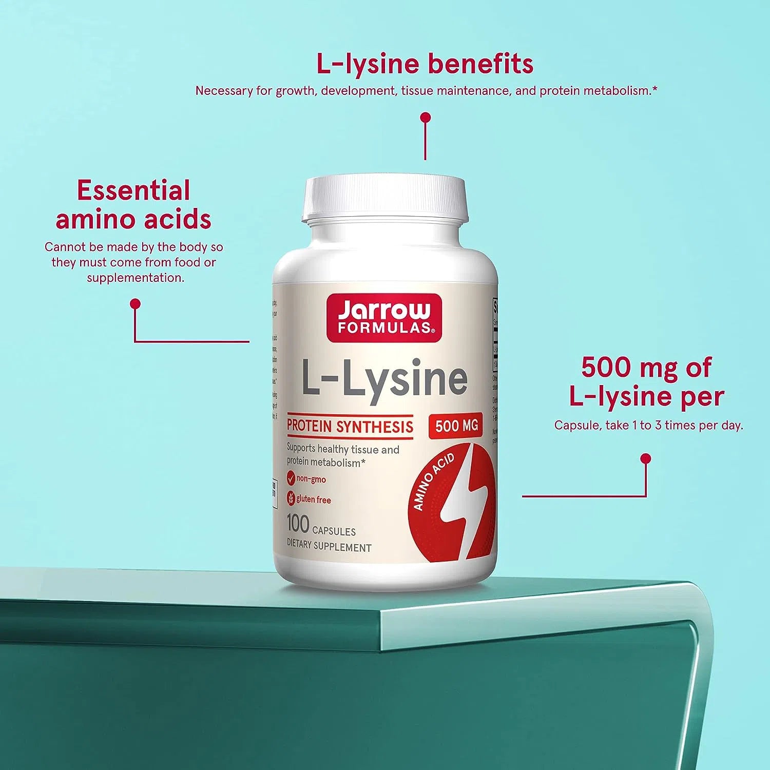 Jarrow Formulas L-Lysine 500 mg-100 capsules-N101 Nutrition