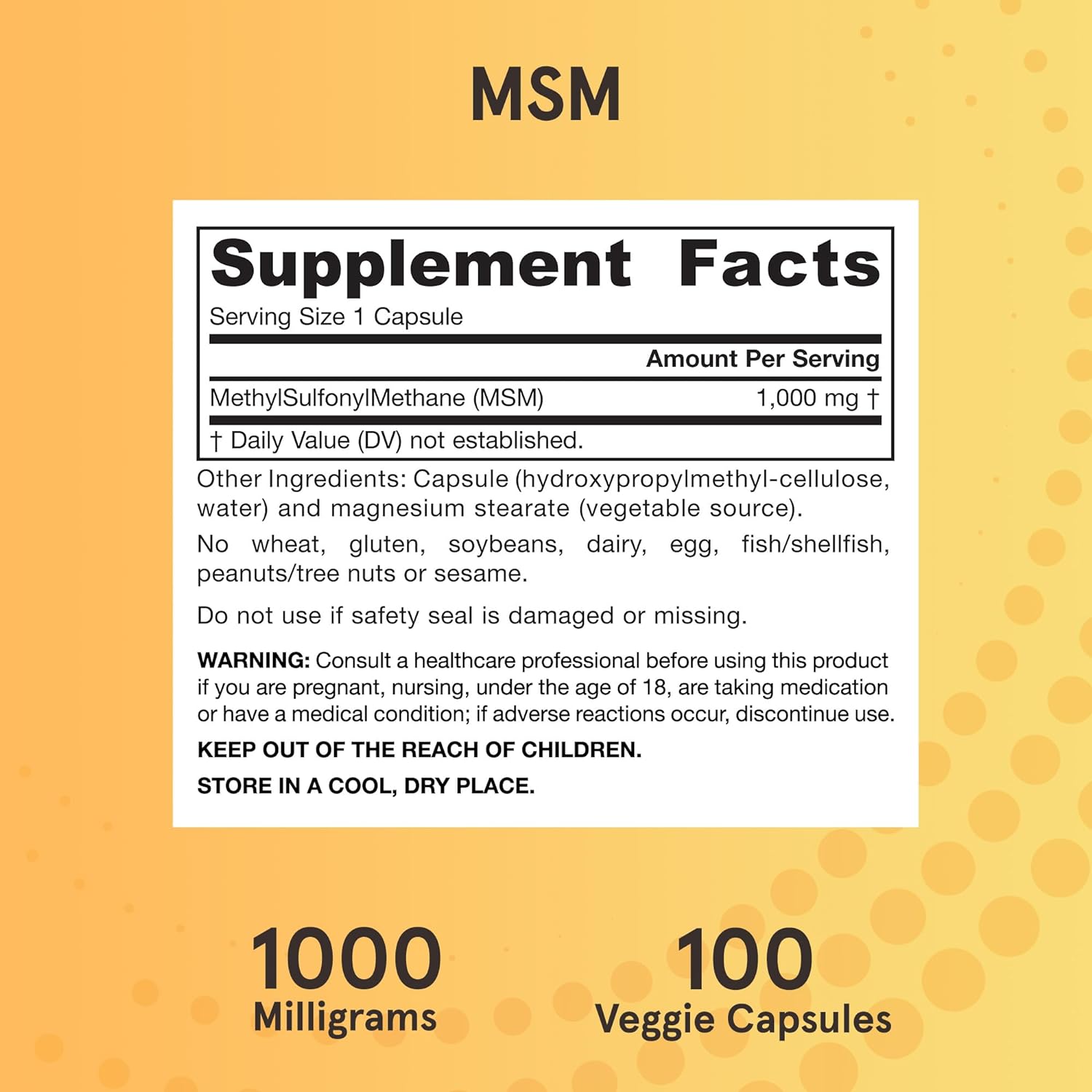 Jarrow Formulas MSM 1000 mg-100 veggie capsules-N101 Nutrition