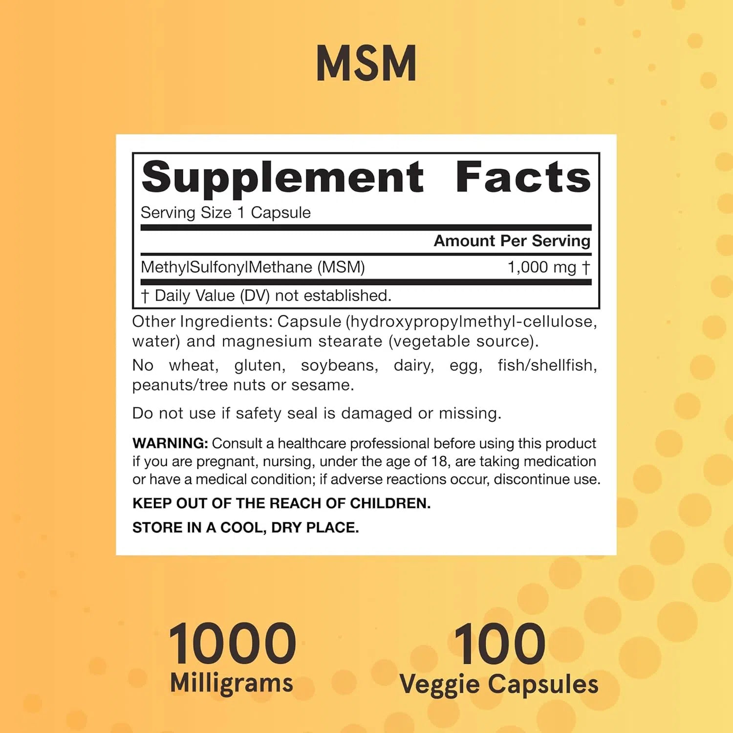 Jarrow Formulas MSM 1000 mg-100 veggie capsules-N101 Nutrition