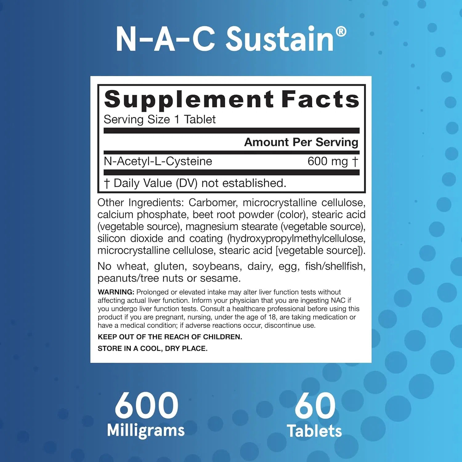 Jarrow Formulas N-A-C Sustain 600 mg-60 tablets-N101 Nutrition