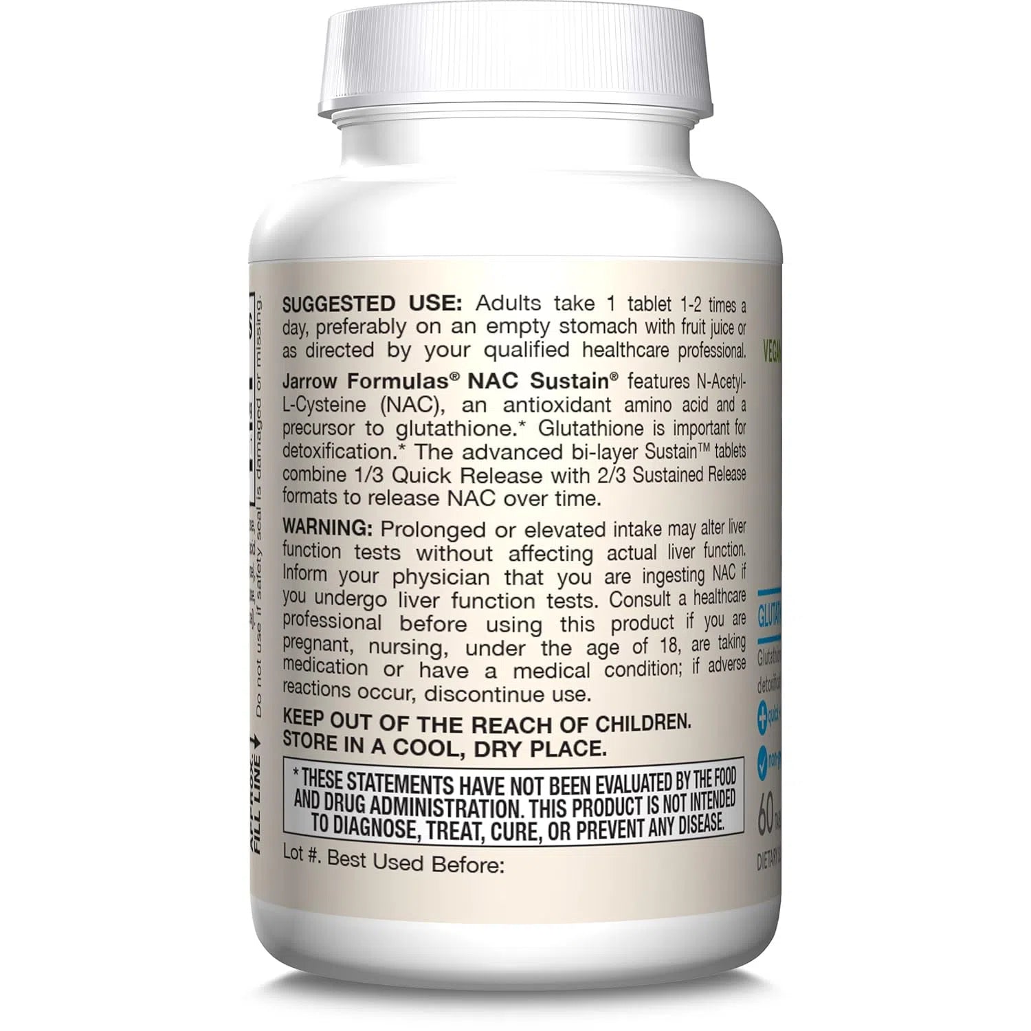 Jarrow Formulas N-A-C Sustain 600 mg-60 tablets-N101 Nutrition