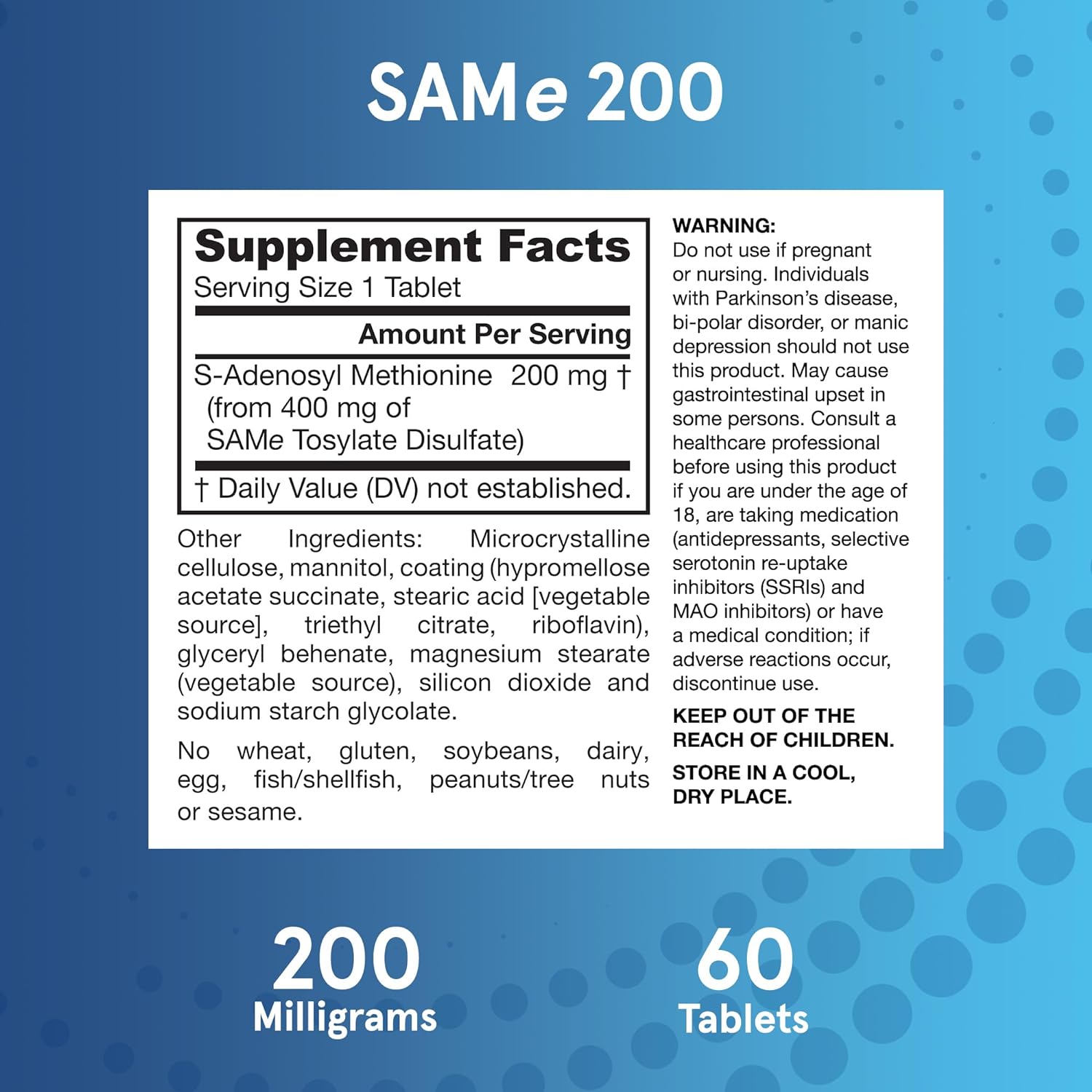 Jarrow Formulas SAM-e 200-60 tablets-N101 Nutrition