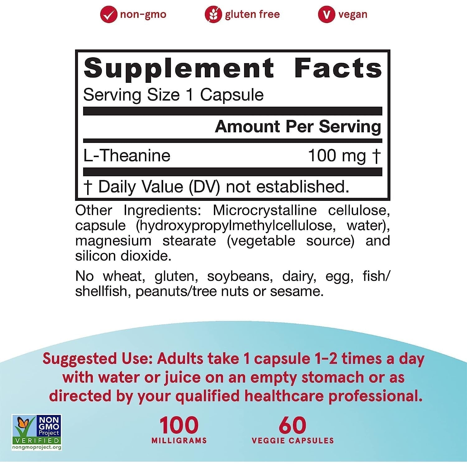 Jarrow Formulas Theanine 100 mg-60 veggie capsules-N101 Nutrition