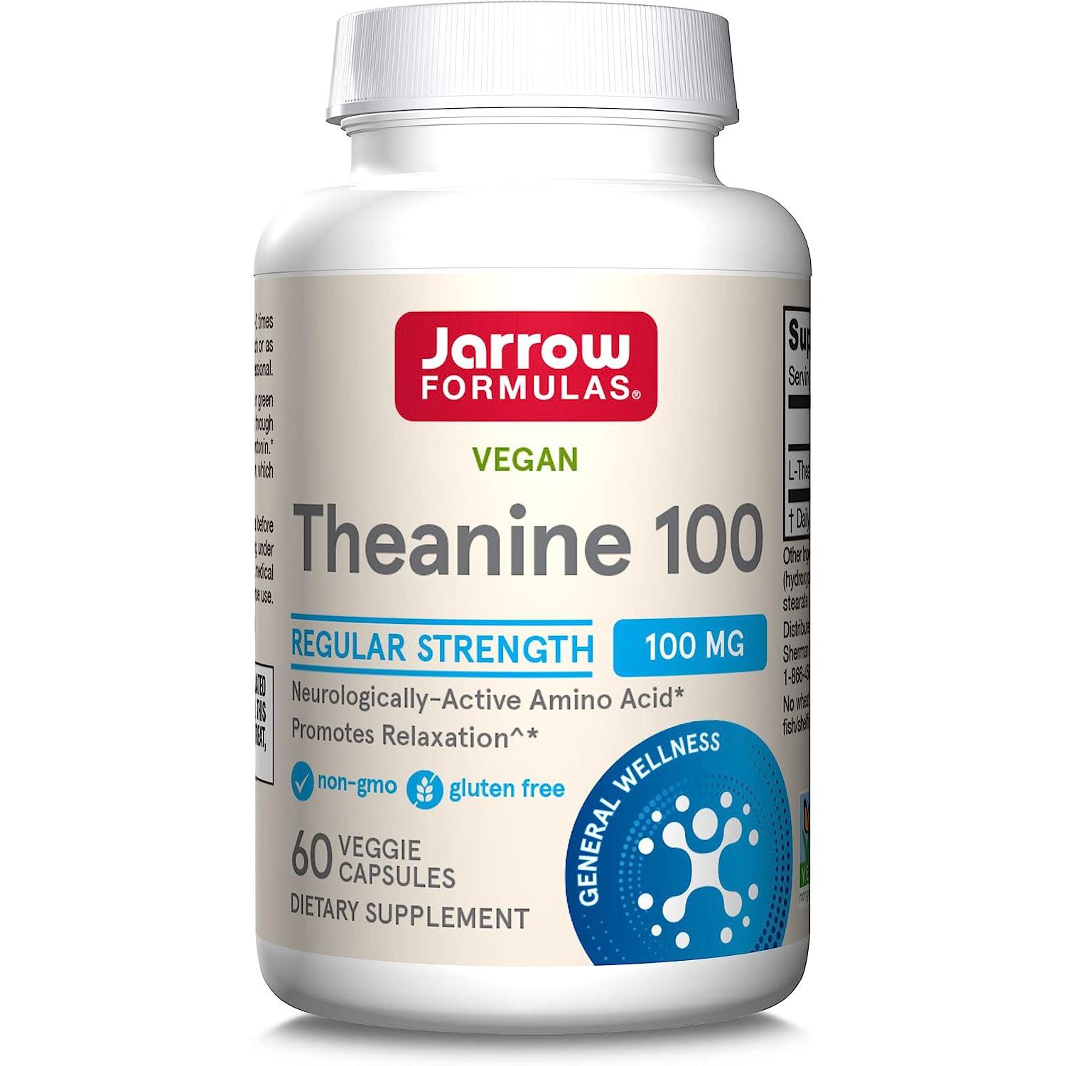 Jarrow Formulas Theanine 100 mg-60 veggie capsules-N101 Nutrition