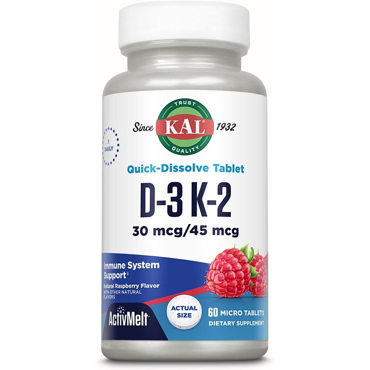KAL D-3 K-2 (30 mcg/45 mcg) ActivMelt®-60 micro tablets-N101 Nutrition