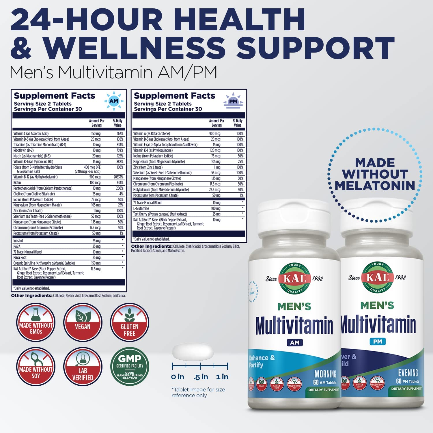 KAL Men's Multivitamin AM/PM-120 Tablets (60 AM/60 PM)-N101 Nutrition