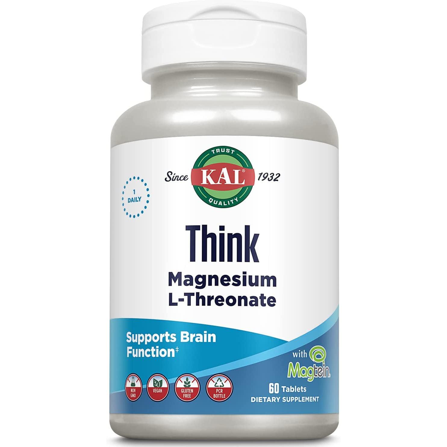 KAL Think Magnesium L-Threonate (BEST BEFORE 12/2028 - FINAL SALE / NO RETURNS-60 tablets-N101 Nutrition