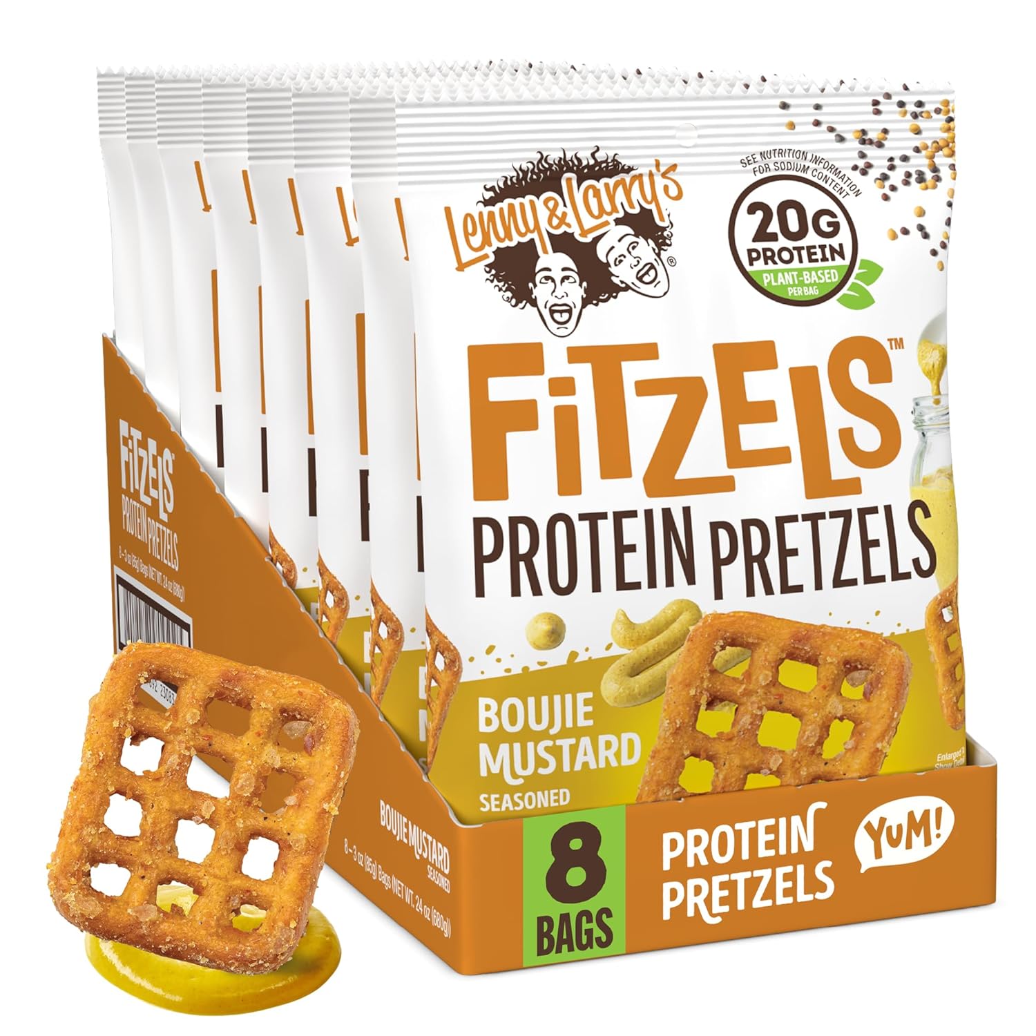 Lenny & Larry's FITZELS Protein Pretzels-Case (8 bags - 3 oz)-Boujie Mustard-N101 Nutrition