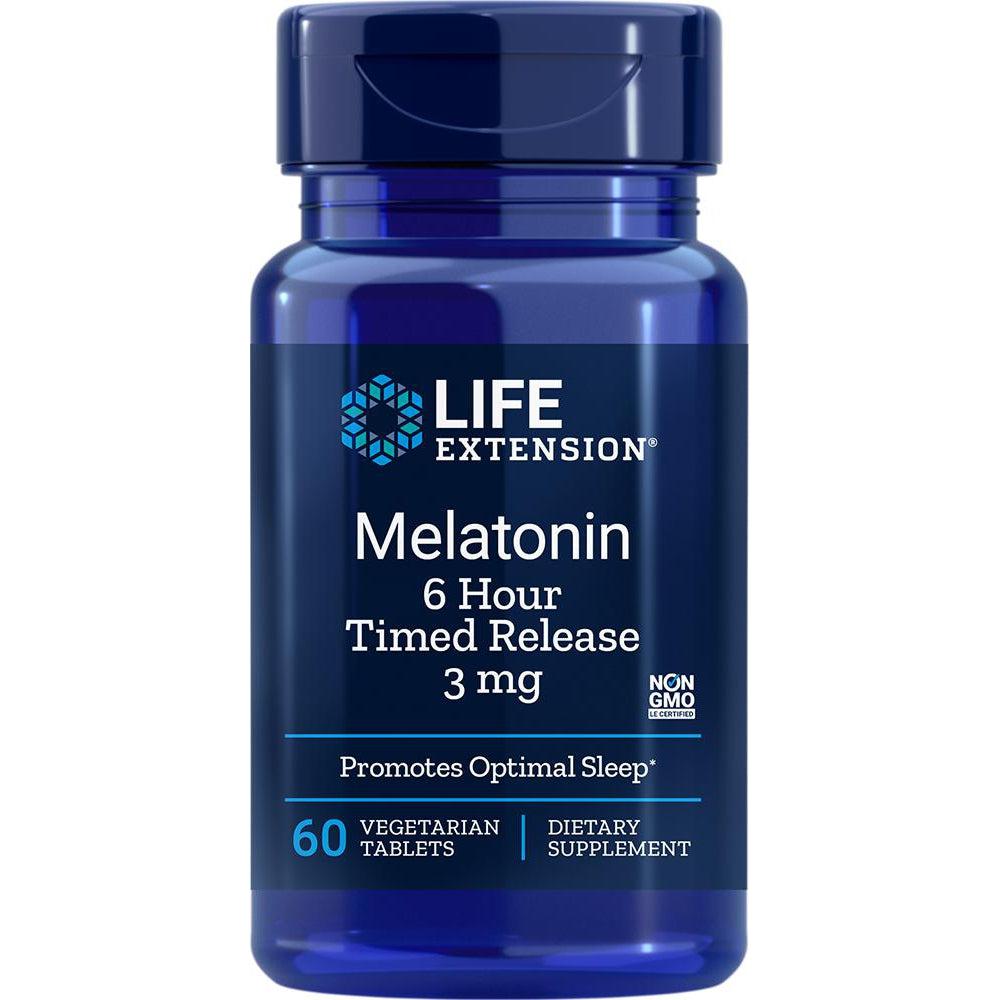 Life Extension Melatonin 6 Hour Timed Release 3 mg-30 vegetarian tablets-N101 Nutrition