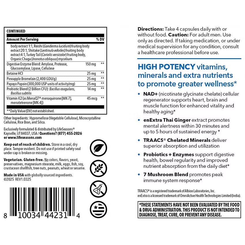 LifeSeasons Men's Multivitamin High Potency with NAD+-N101 Nutrition