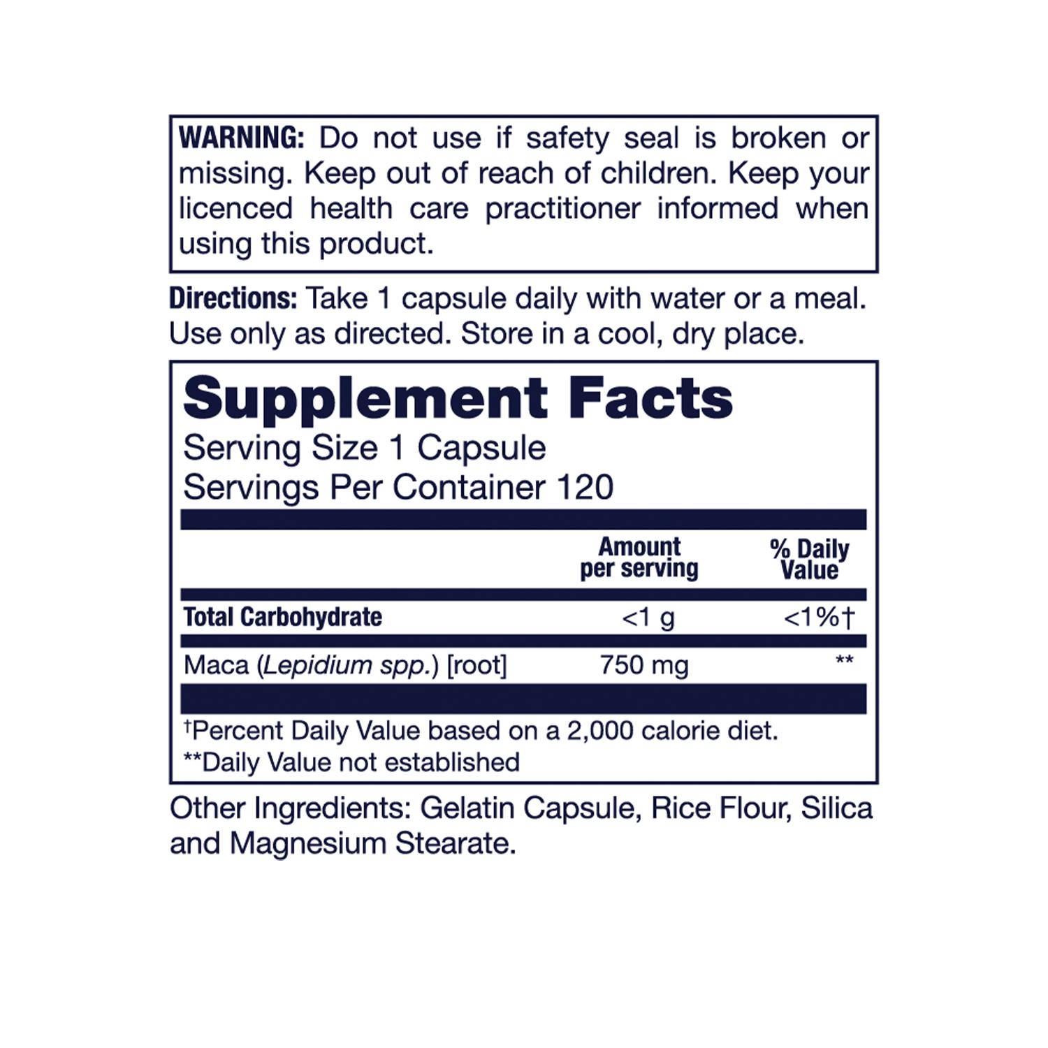 LifeTime Peruvian Maca 750 mg-120 capsules-N101 Nutrition