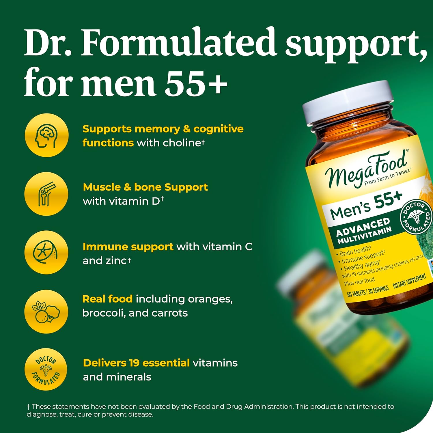 MegaFood Men's 55+ Advanced Multivitamin-60 tablets-N101 Nutrition