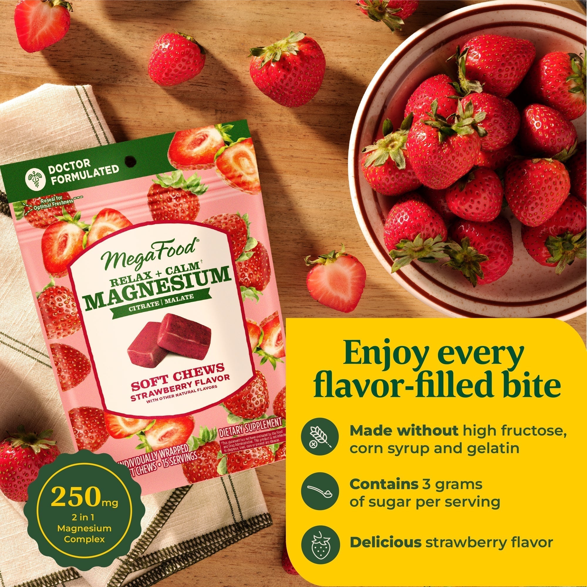 MegaFood Relax + Calm Magnesium Soft Chews - Strawberry-N101 Nutrition
