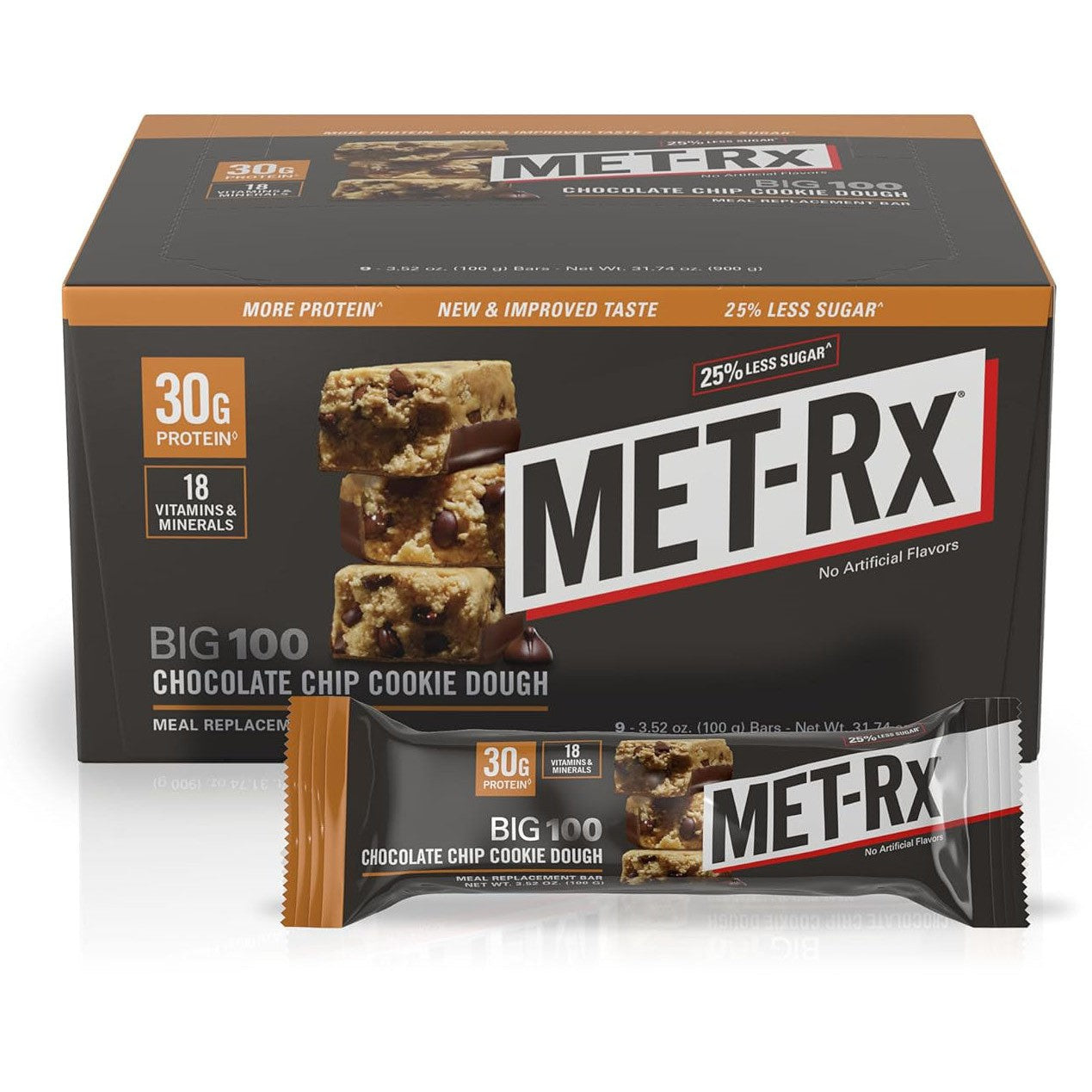 MET-Rx BIG 100 Meal Replacement Bars-Box (9 bars)-Chocolate Chip Cookie Dough-N101 Nutrition