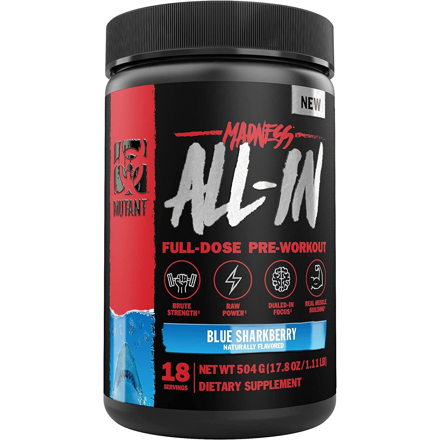 Mutant Madness ALL-IN Full Dosed Pre-Workout-18 servings-Blue Sharkberry-N101 Nutrition