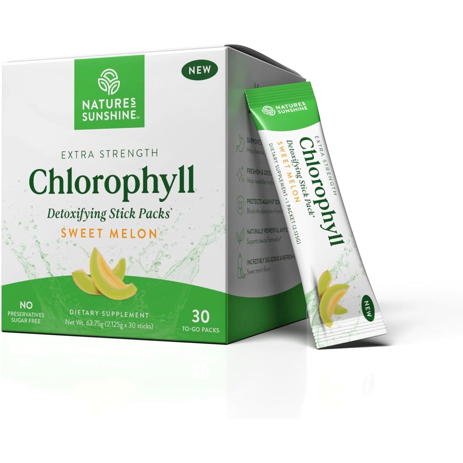 Nature's Sunshine Chlorophyll Detoxifying Stick Packs-30 to-go packs-Sweet Melon (BEST BY 08/07/2026 - FINAL SALE / NO RETURNS)-N101 Nutrition