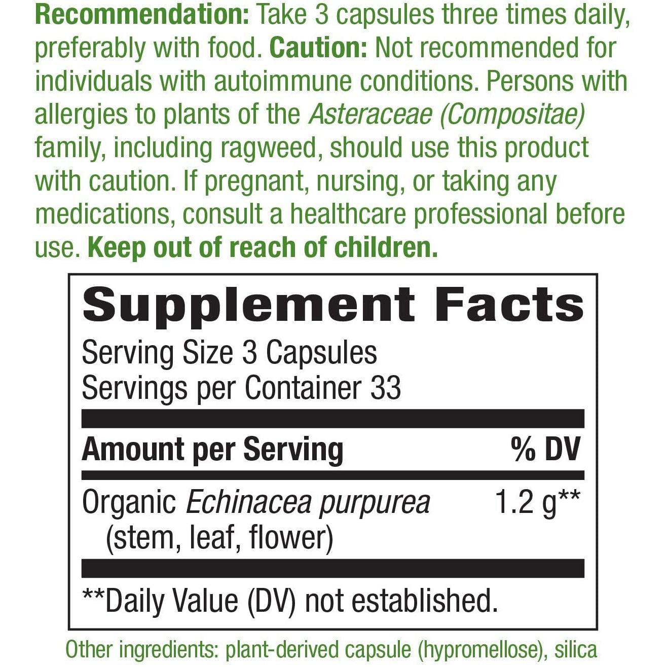 Nature's Way Echinacea Purpurea Herb-100 vegan capsules-N101 Nutrition