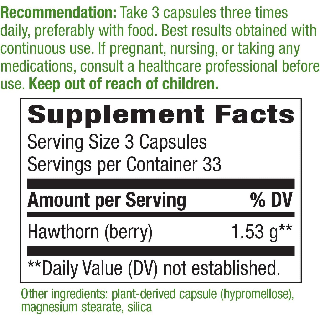 Nature's Way Hawthorn Berries-100 vegan capsules-N101 Nutrition